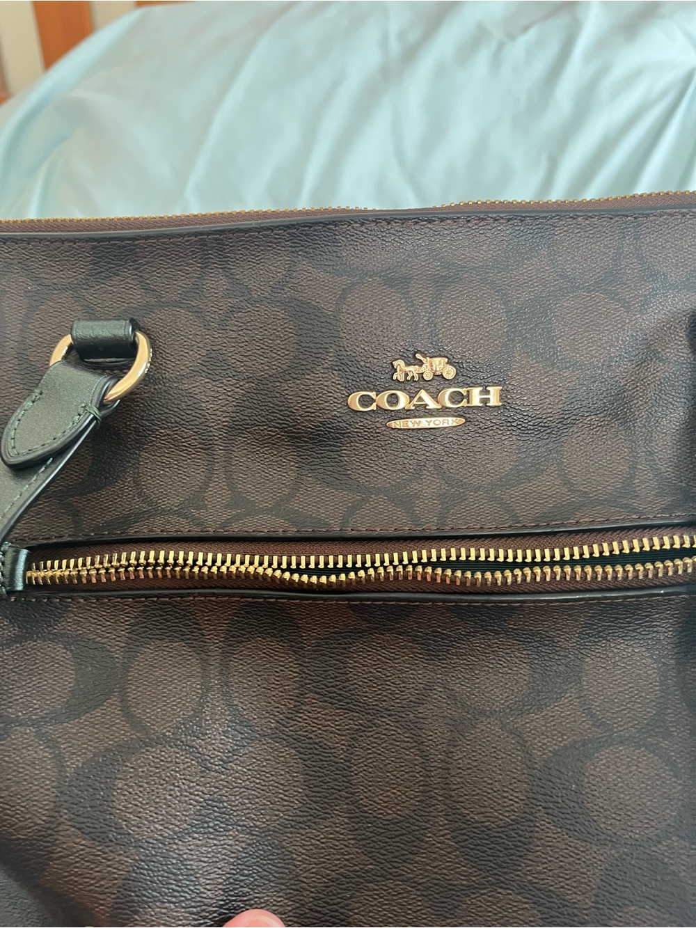 Coach Dark Brown Signature Tote with Black Straps and Gold Hardware - Picture 5 of 8